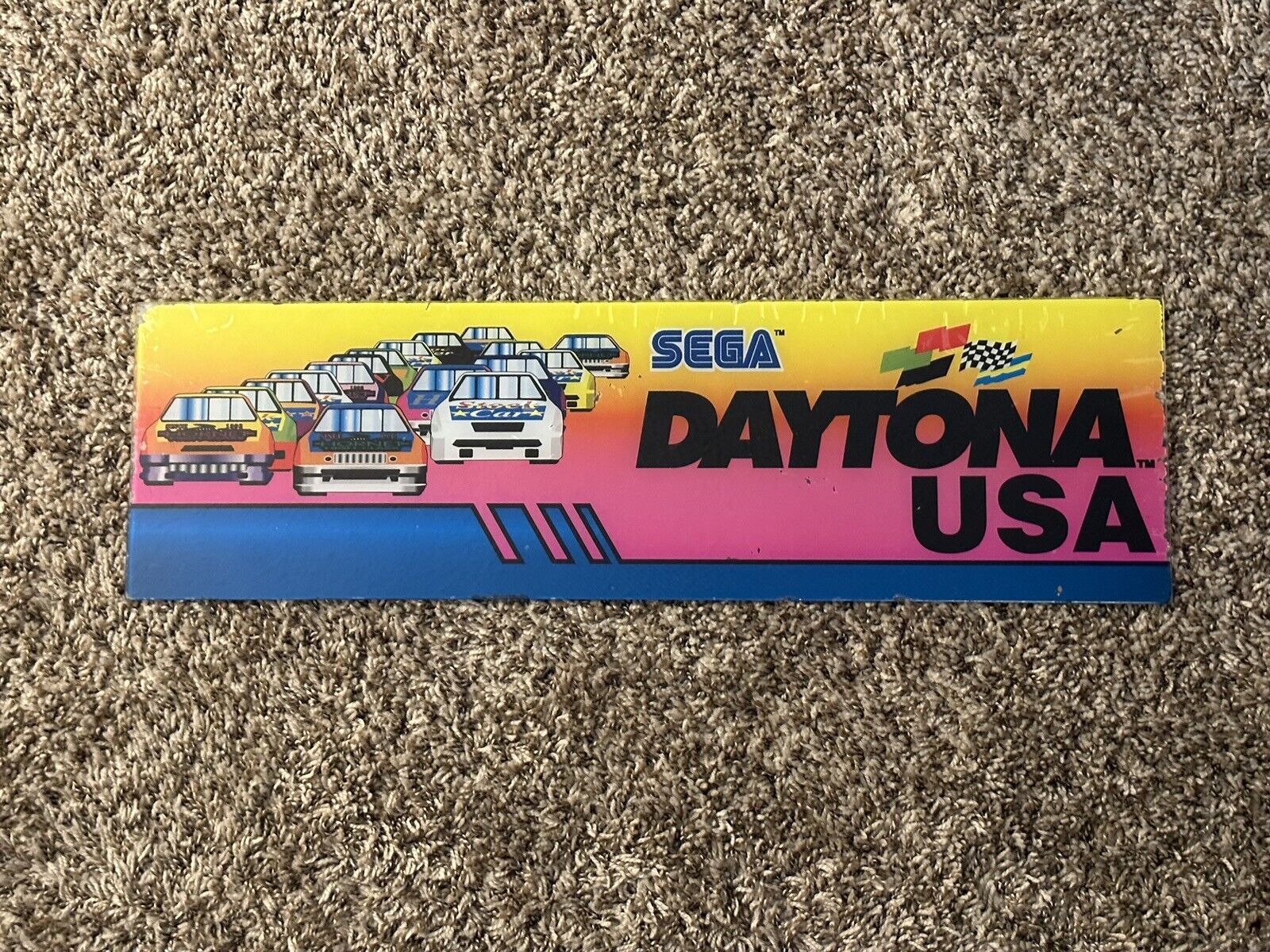 Vintage Sega Daytona USA Glass Arcade Machine Gaming Marquee Topper (24\