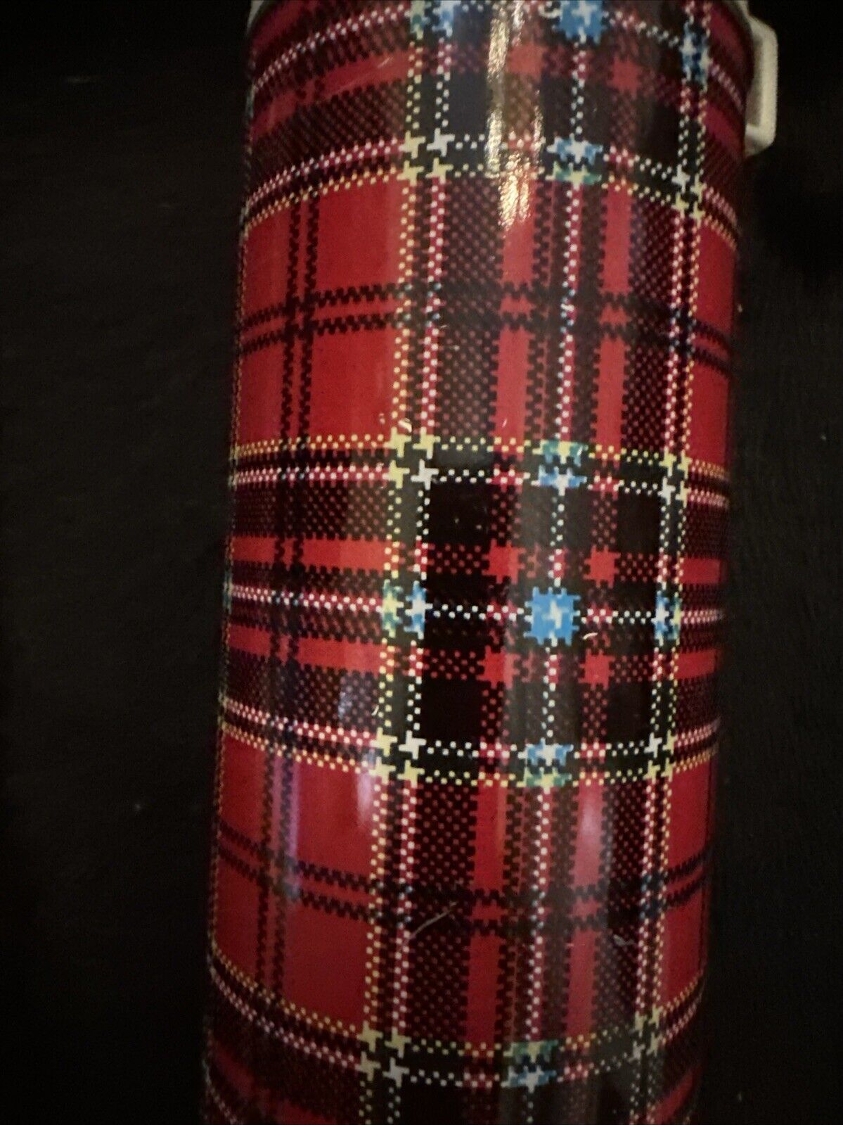 Vintage RED Blue SCOTCH PLAID THERMOS 1973 King-Seeley #2442 Design Very Rare