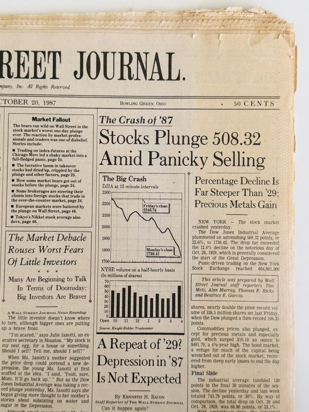 BLACK MONDAY / The Crash of '87 / The Wall Street Journal / October 20, 1987