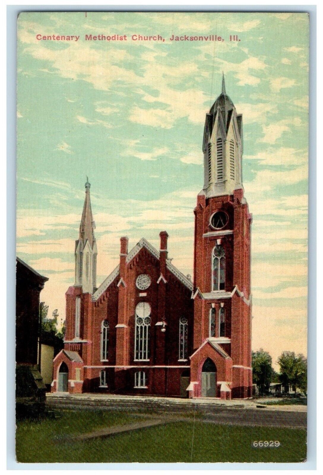 c1910s Centenary Methodist Church Scene Street Jacksonville Illinois IL Postcard