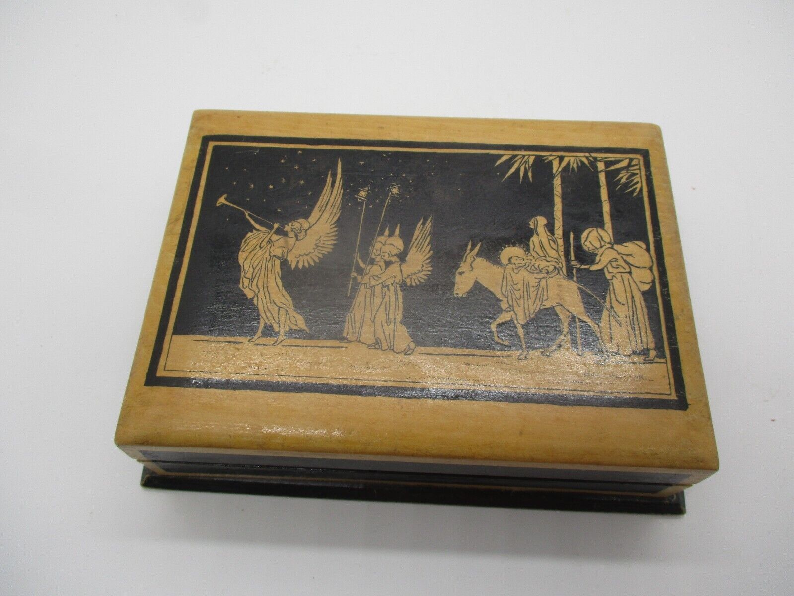 Vintage Hand Carved Wood Playing Card Box 1936 Wedding Gift