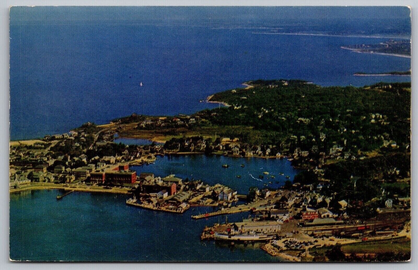 Harbor Woods Hole Cape Cod Massachusetts Aerial View Oceanfront Vintage Postcard