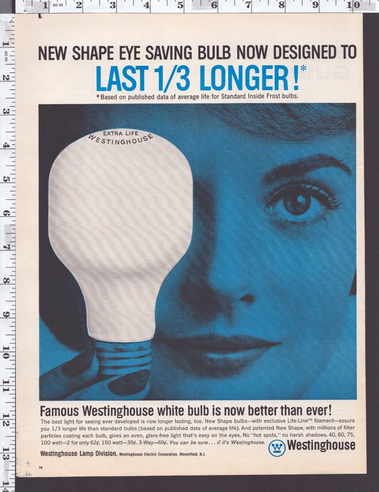 1962 Vintage Print Ad Westinghouse Light Bulb