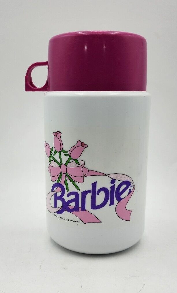Vintage 1990 Mattel Barbie Reflective Mirror Pink Plastic Lunch Box Thermos Only