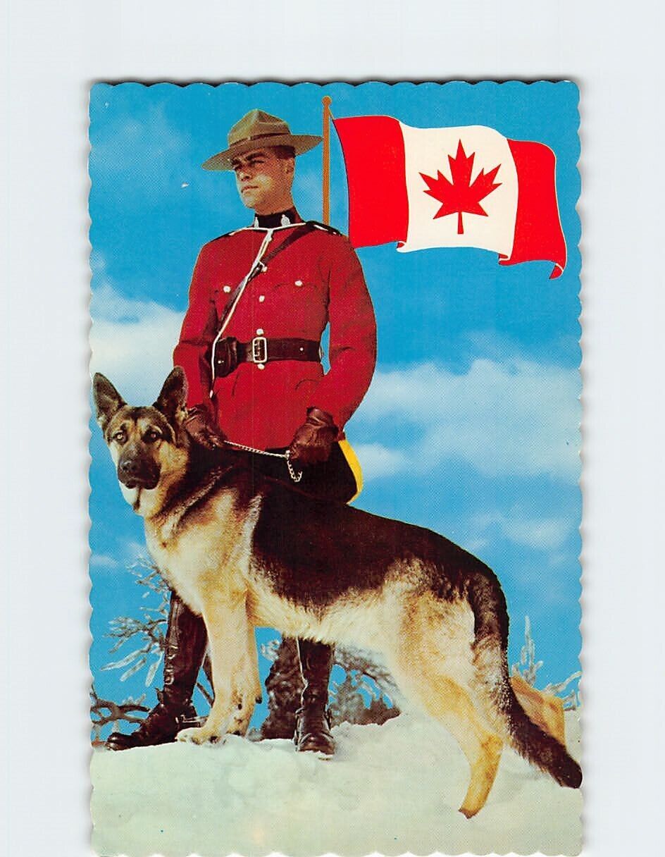 Postcard Royal Canadian Mounted Policeman w/ dog Greetings from Kamloops Canada