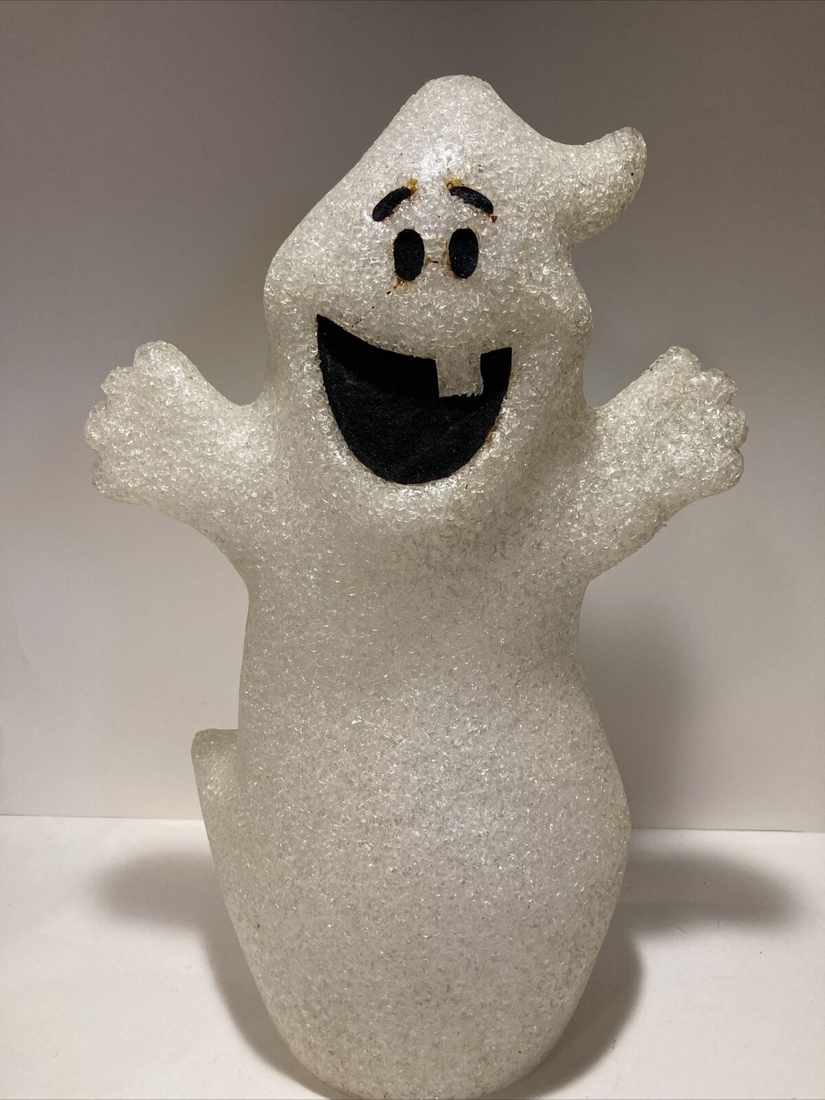 Vintage Battery Lighted Happy Ghost Melted Plastic Popcorn 15.5” Halloween