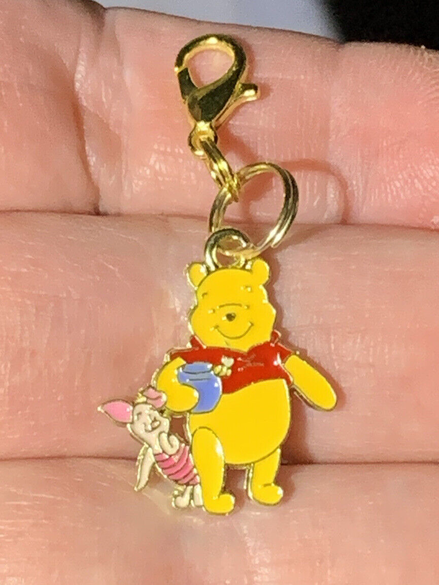 Gold Winnie The Pooh & Piglet Charm Zipper Pull & Keychain Add On Clip