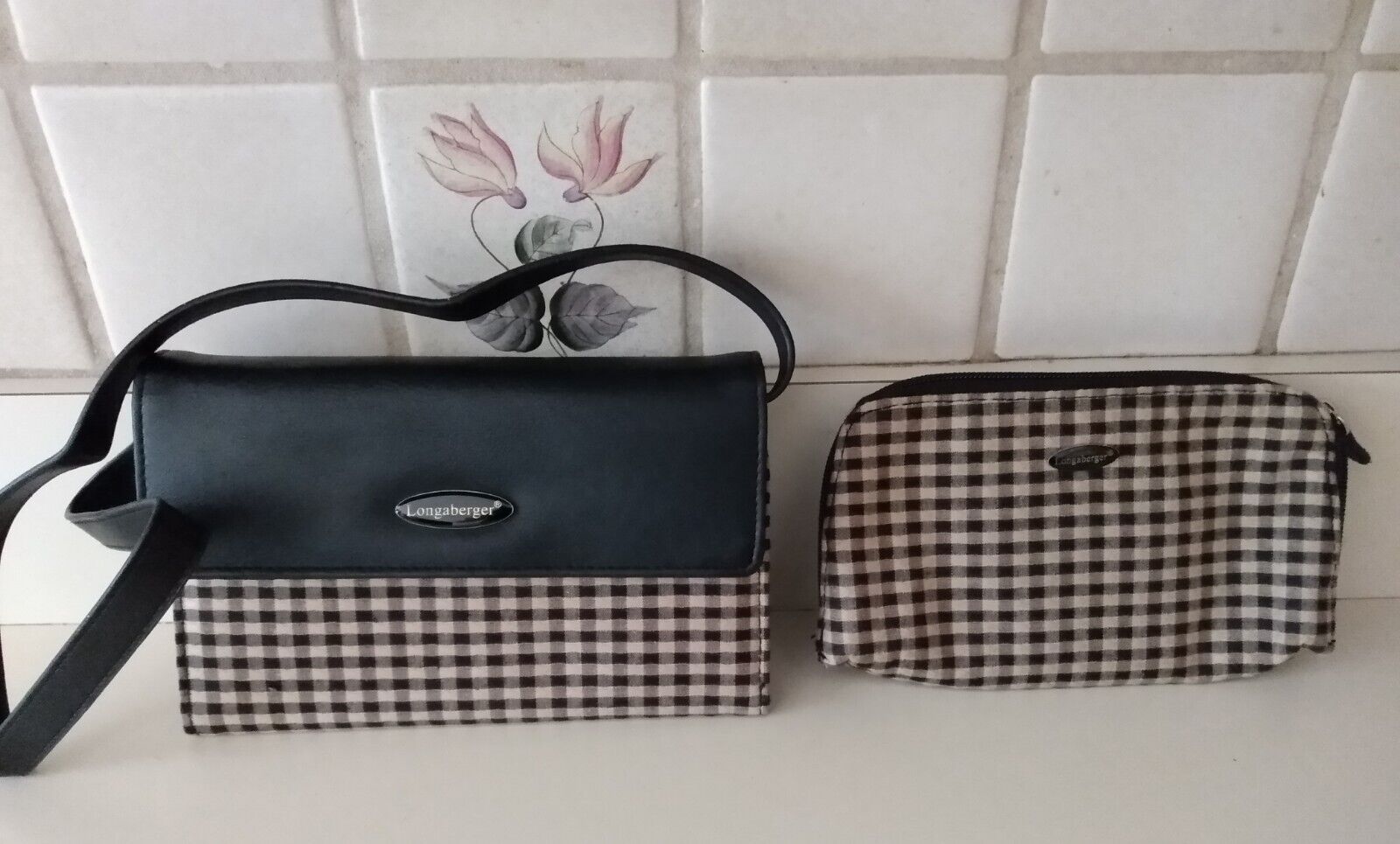 2 Pc Set New Longaberger Basket  Shoulder Bag Purse Wristlet  Wallet Makeup Case