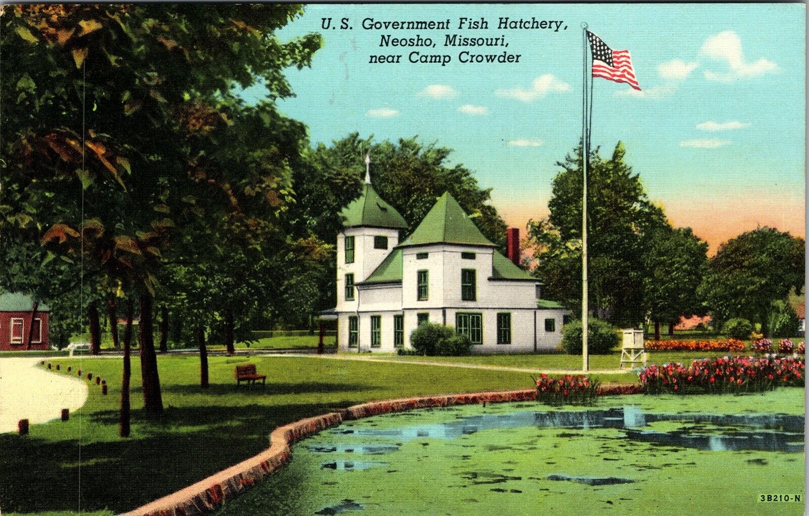 U.S. Government Fish Hatchery Camp Crowder Neosho Missouri Vintage Postcard 