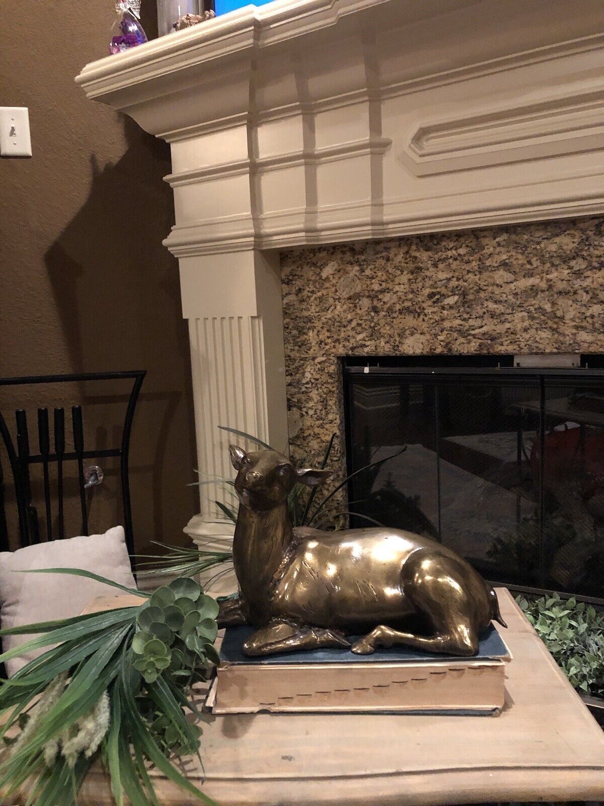 Large 11.5 Inch Long Solid Brass/Copper Deer Laying Down. Approximately 10 Lbs