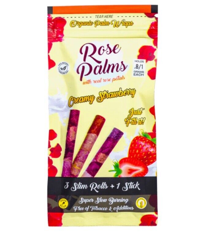 3 PACK Silm SIZE Creamy Strawberry Palm Leaf Rose Petals Rolled  Cone Wrap