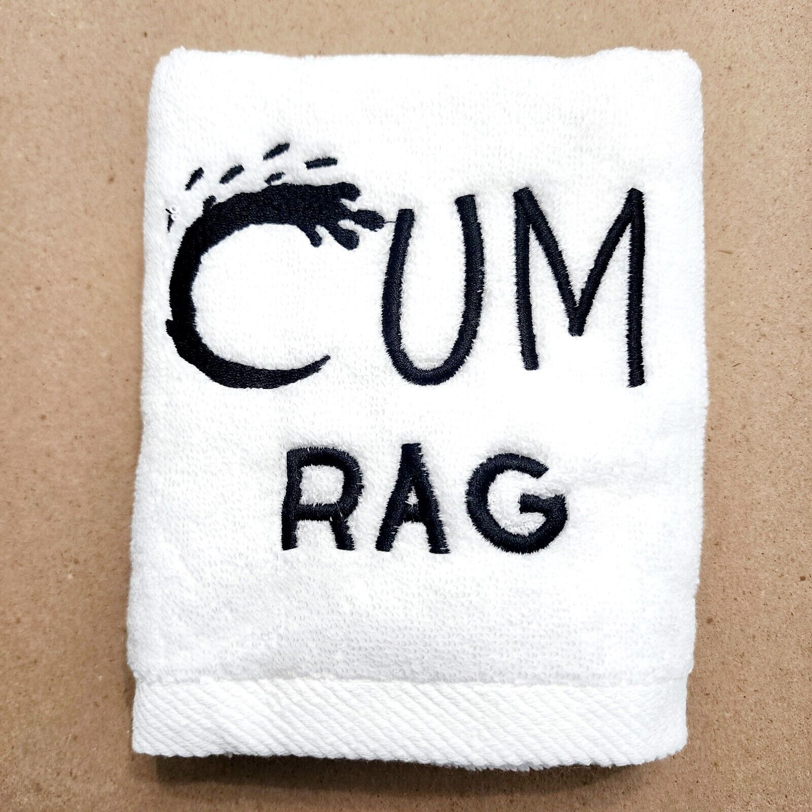 Cum Rag Towel Novelty Adult Humor Gag Gift 100% Cotton Embroidered 