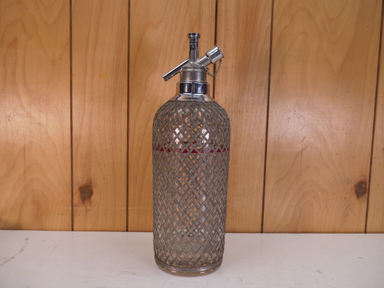 Vintage 1930s Sparklets Soda Siphon Seltzer Glass Wire Mesh Bar Water Bottle