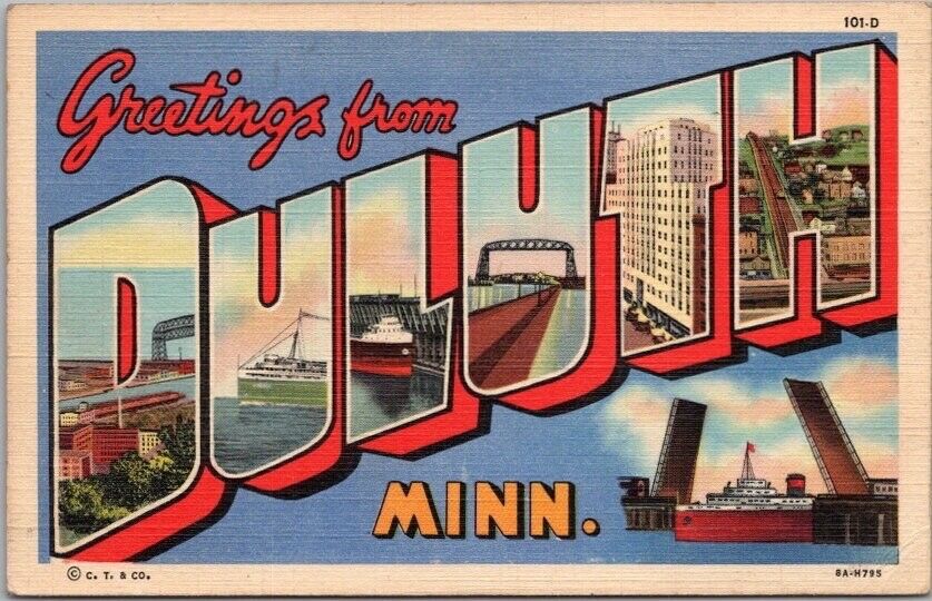 DULUTH, Minnesota Large Letter Postcard Bridge View CURTEICH Linen / 1938 Unused