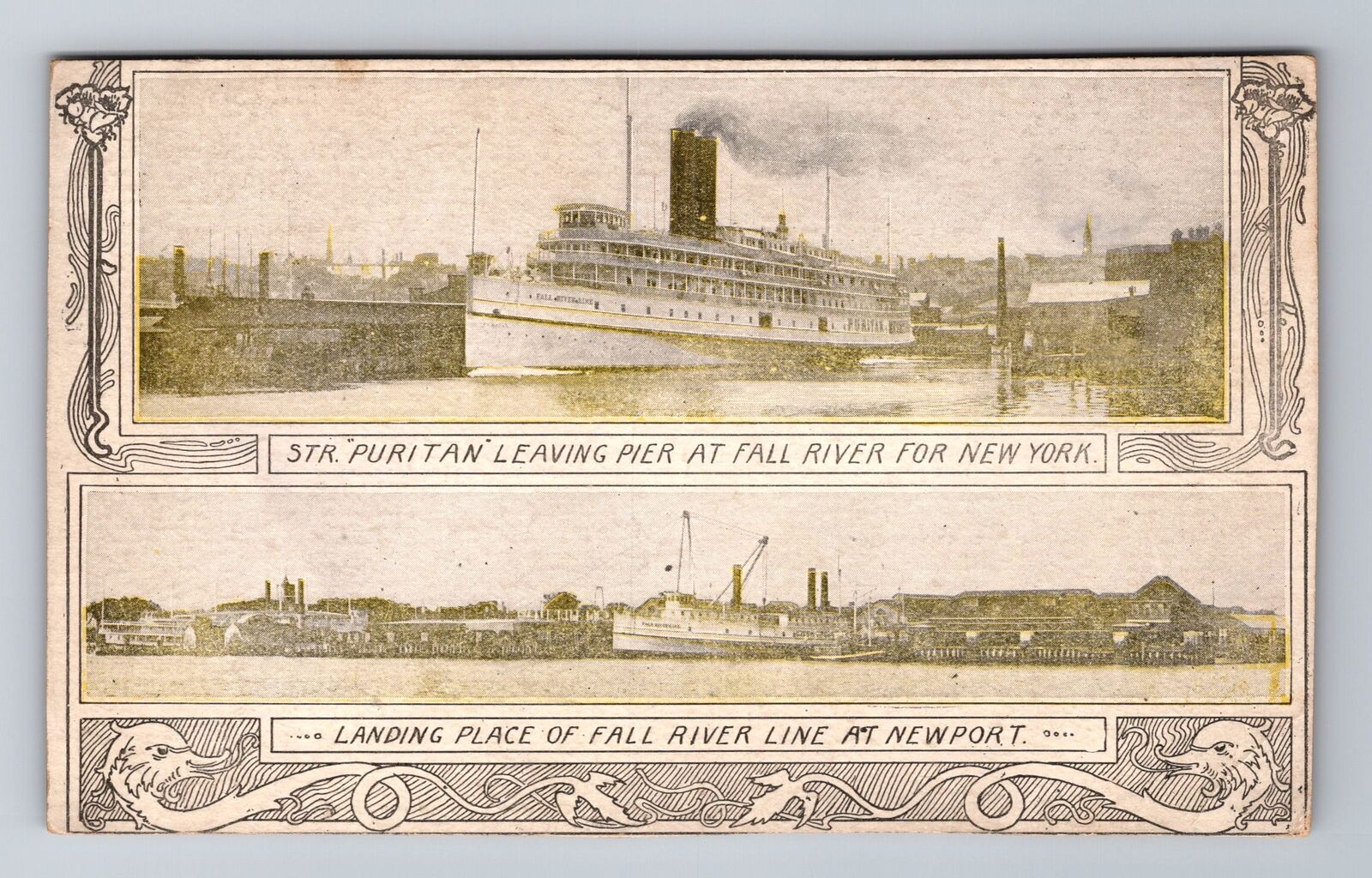 Str. Puritan, Ship, Transportation, Antique, Vintage Souvenir Postcard