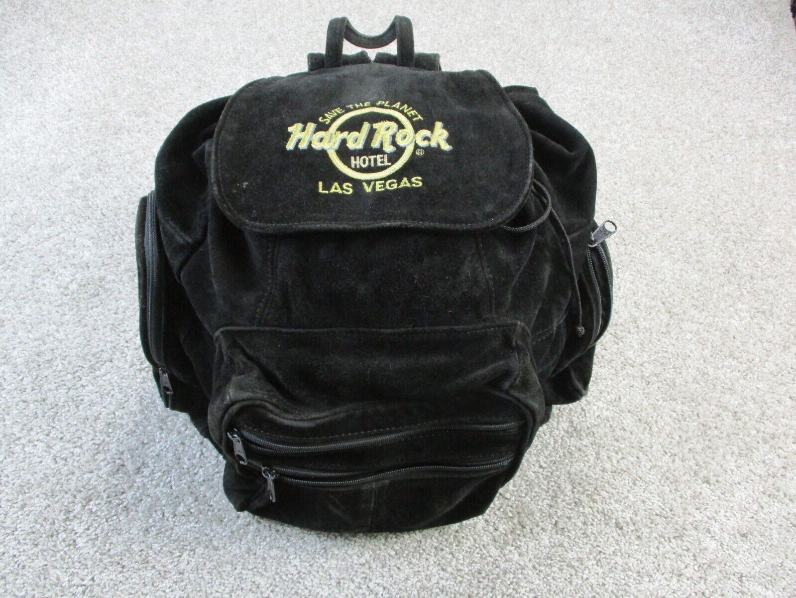 VINTAGE Hard Rock Hotel Backpack Las Vegas Black Leather Suede Save The Planet