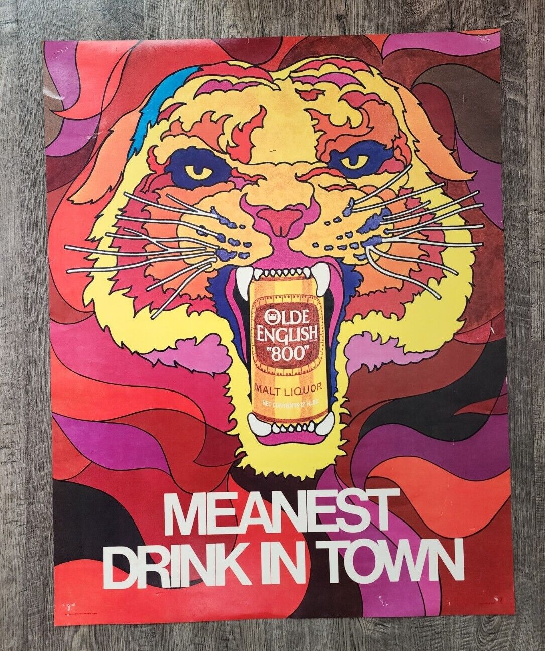 Olde English 800 Malt Liquor Beer Poster Meanest Drink In Town Psychadelic Tiger