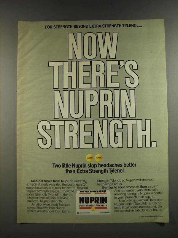 1986 Bristol-Myers Nuprin Medicine Ad - Now There's Nuprin Strength