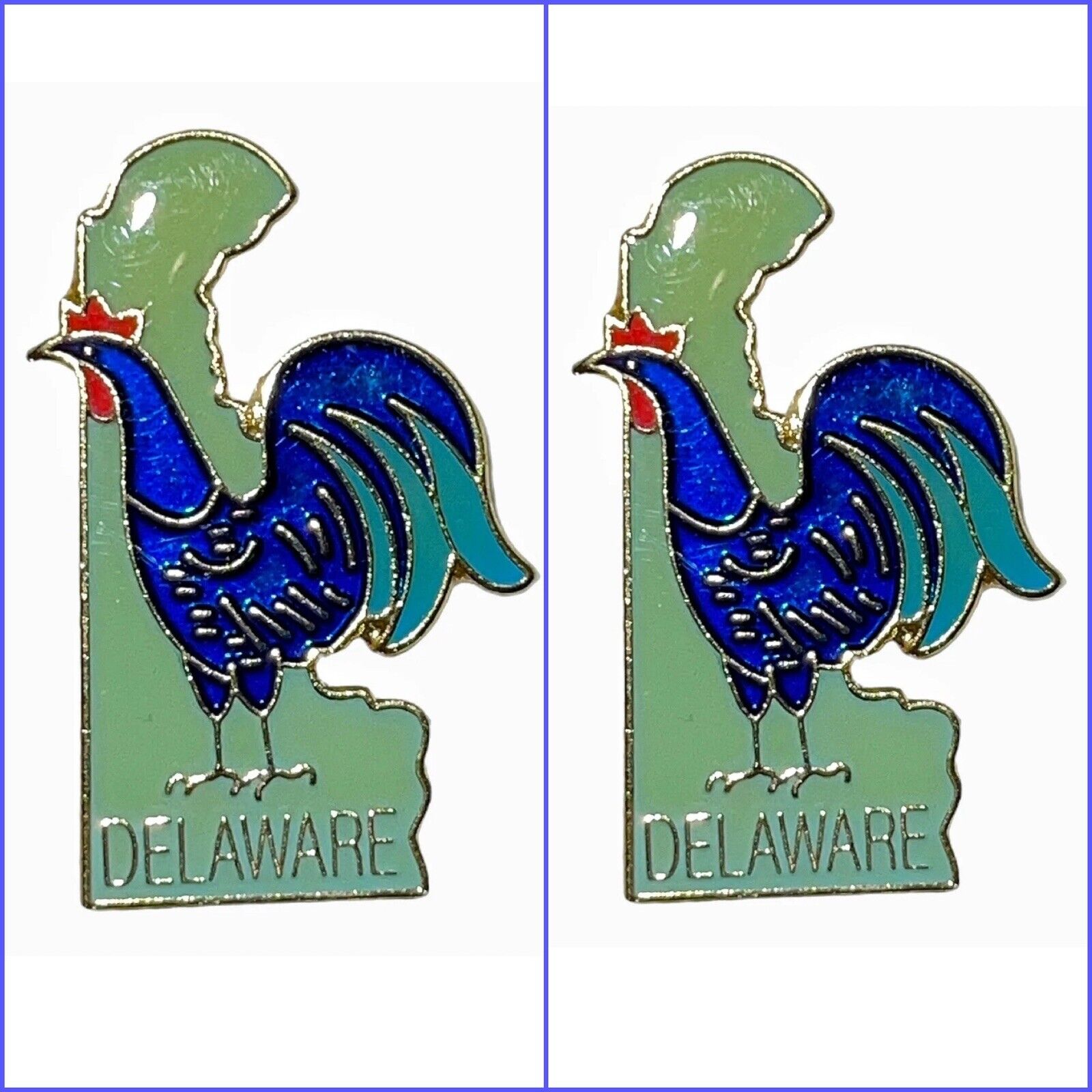 2x Vintage Delaware State Pride Blue Hen Lapel Pin Souvenir UD University Hens