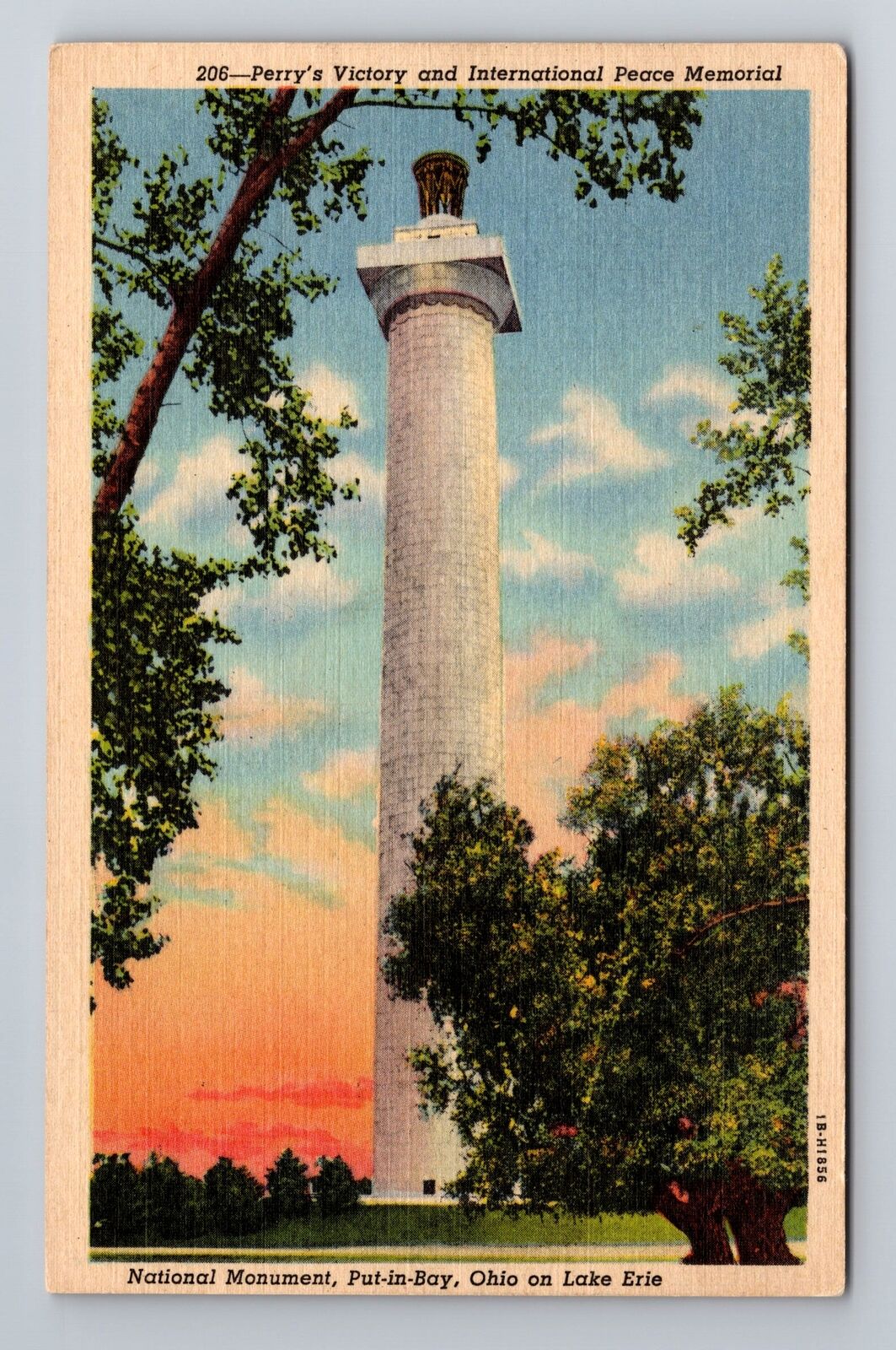 Put-In-Bay OH-Ohio, International Peace Memorial, Antique Vintage Postcard