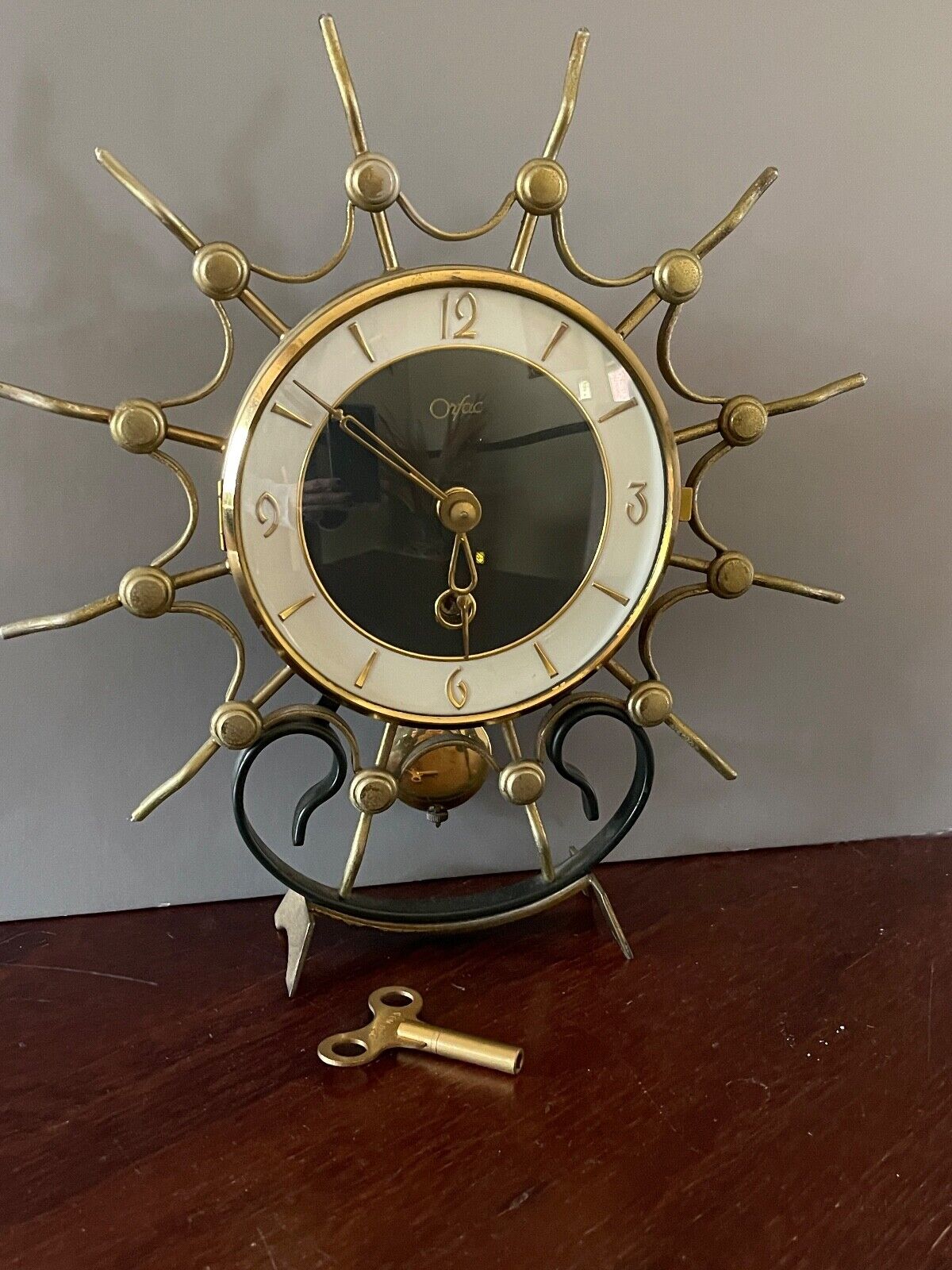 Vintage MCM ORFAC Sun Ray 8-Day Table Clock - WORKS + KEEPS TIME EUC