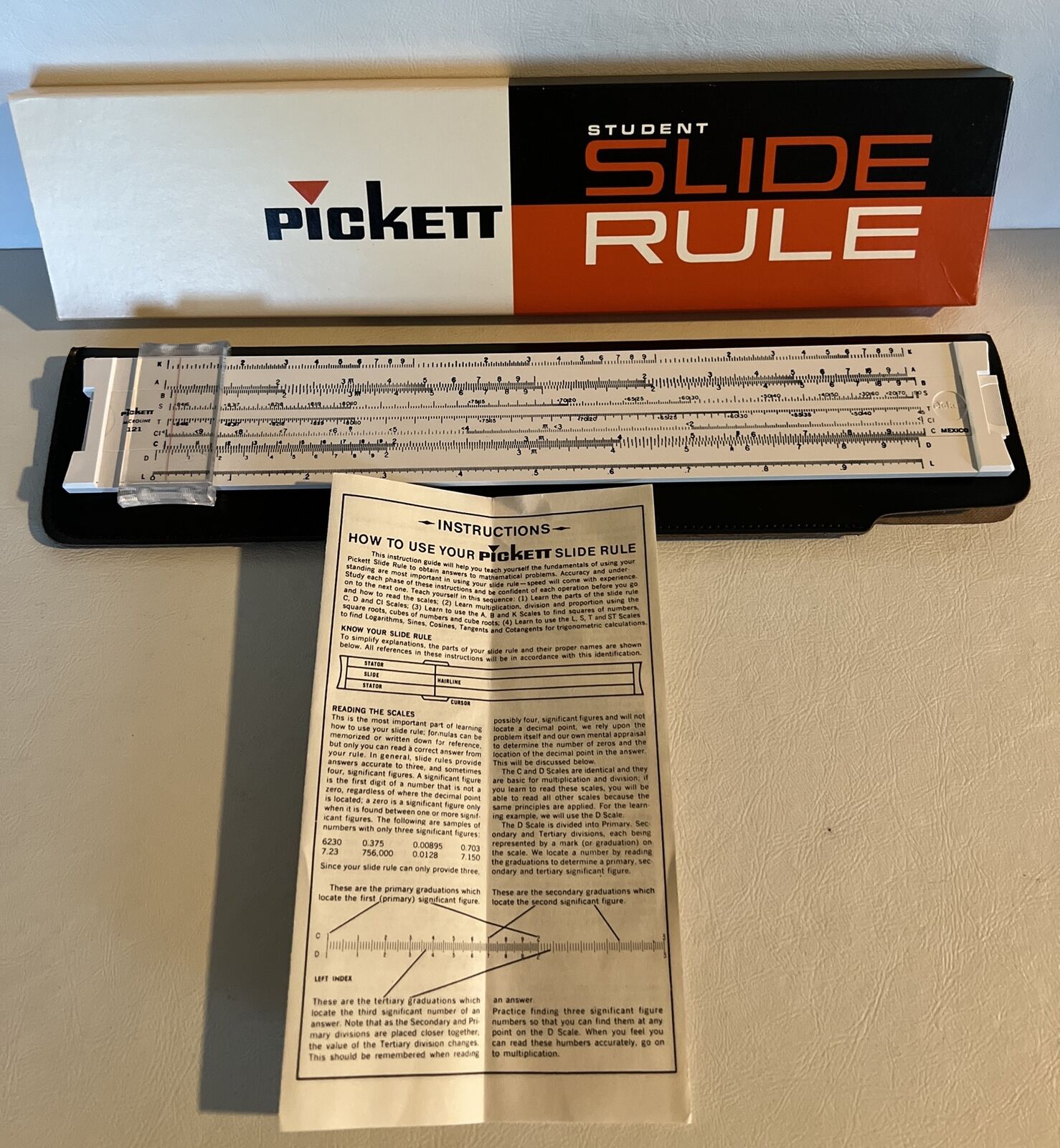 Vintage Pickett Microline Student White Slide Rule 121-T New In Box