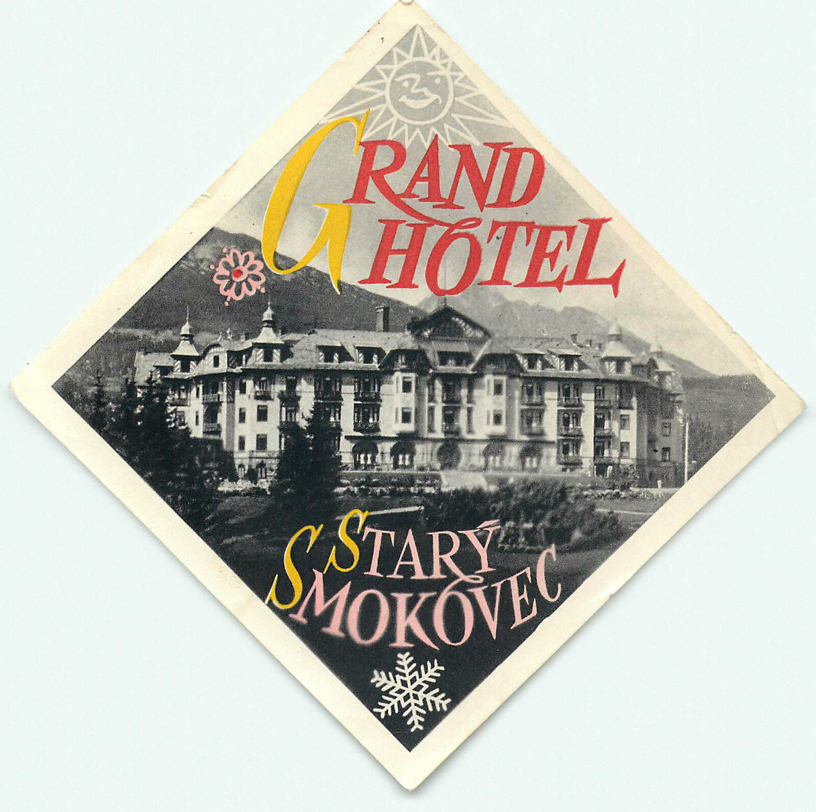 STARY SMOKOVEC CZECHOSLOVAKIA GRAND HOTEL VINTAGE LUGGAGE LABEL