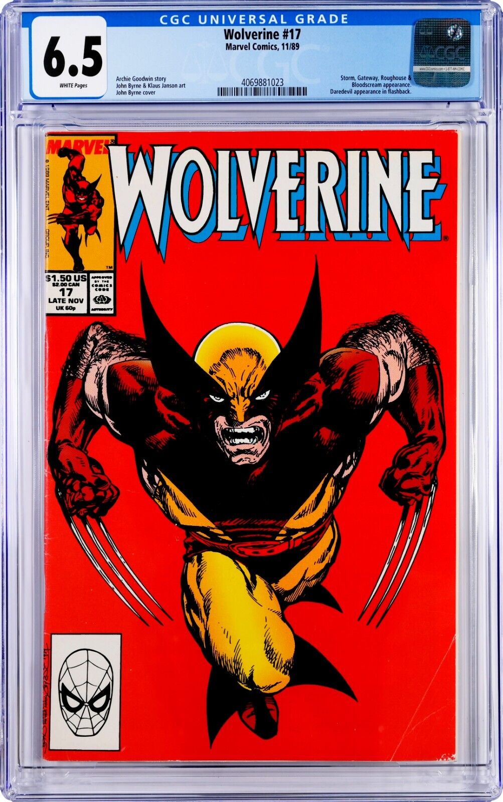 Wolverine #17 CGC 6.5 (Nov 1989, Marvel) Iconic cover art by John Byrne, Storm