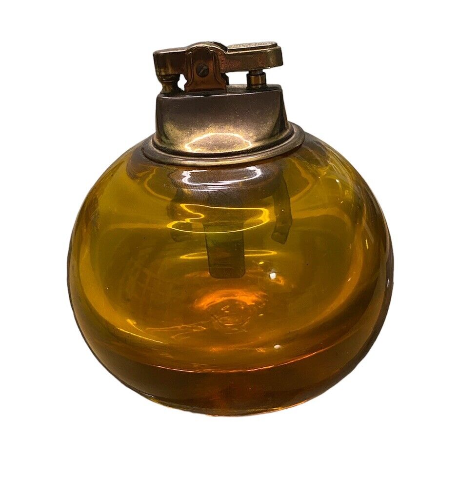 Vintage Glass Blenko Yellow Amber Ball Table Lighter (c)