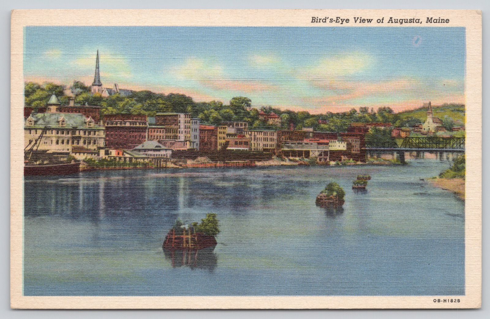 Postcard Augusta, Maine, Bird's Eye View, Linen A637
