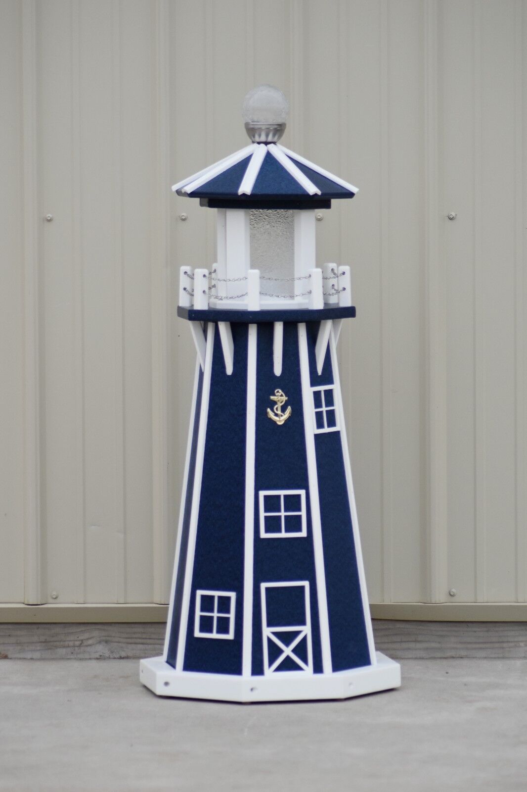 3 Foot 3 inch Octagon Electric and Solar Powered Poly  Lighthouse, Navy Blue