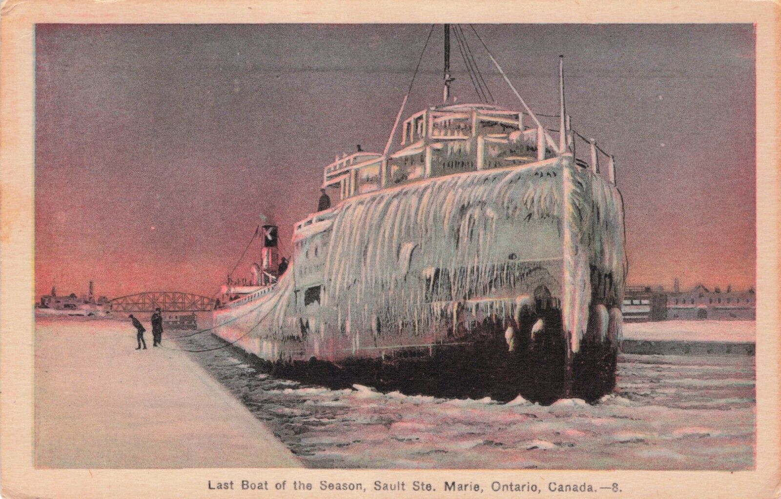 Vintage Postcard Sault Ste Marie The Soo Ontario  Last Boat of the Season 531