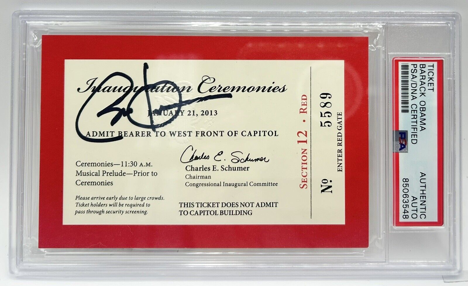 Barack Obama Signed 2013 Presidential Inauguration Ticket Autographed PSA DNA