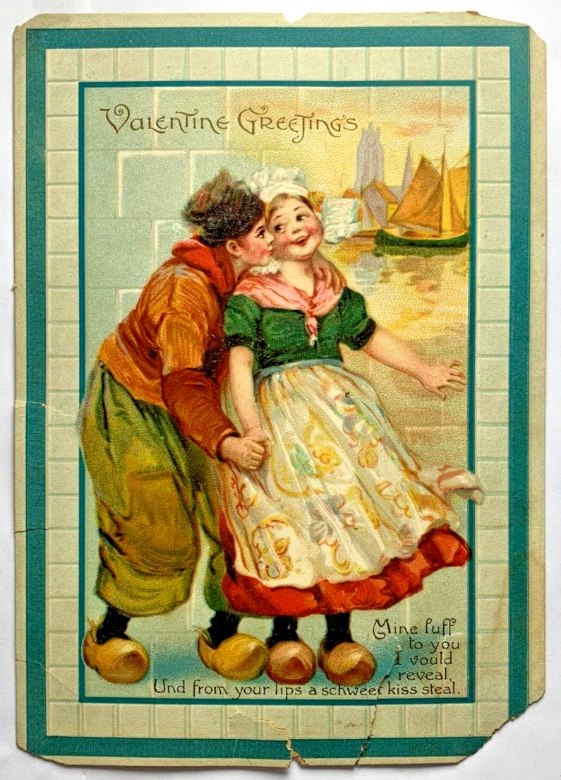 Raphael Tuck Sons Valentine Greetings Card 1912 Personal Message Kiss Boat City