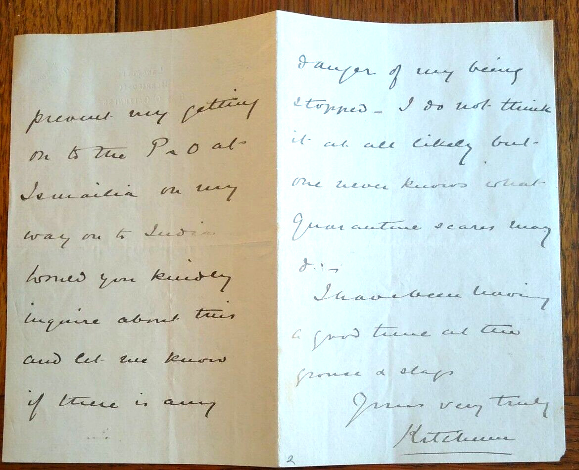 War Secretary/Field Marshal Horatio Herbert Kitchener (1850-1916) Signed Letter