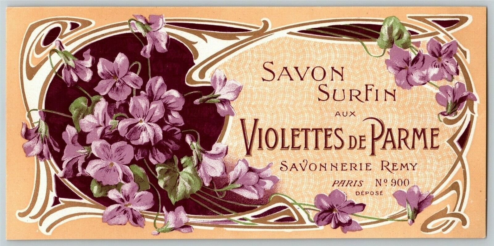 French c1910's Perfume Label Savon Surfin Aux Violettes de Parme Paris NOS VGC