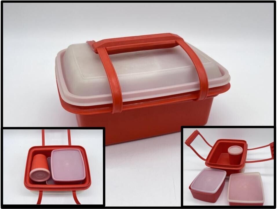 Vintage 9 Piece Tupperware Pack-N-Carry Lunch Box Container #1254 w/ Handle