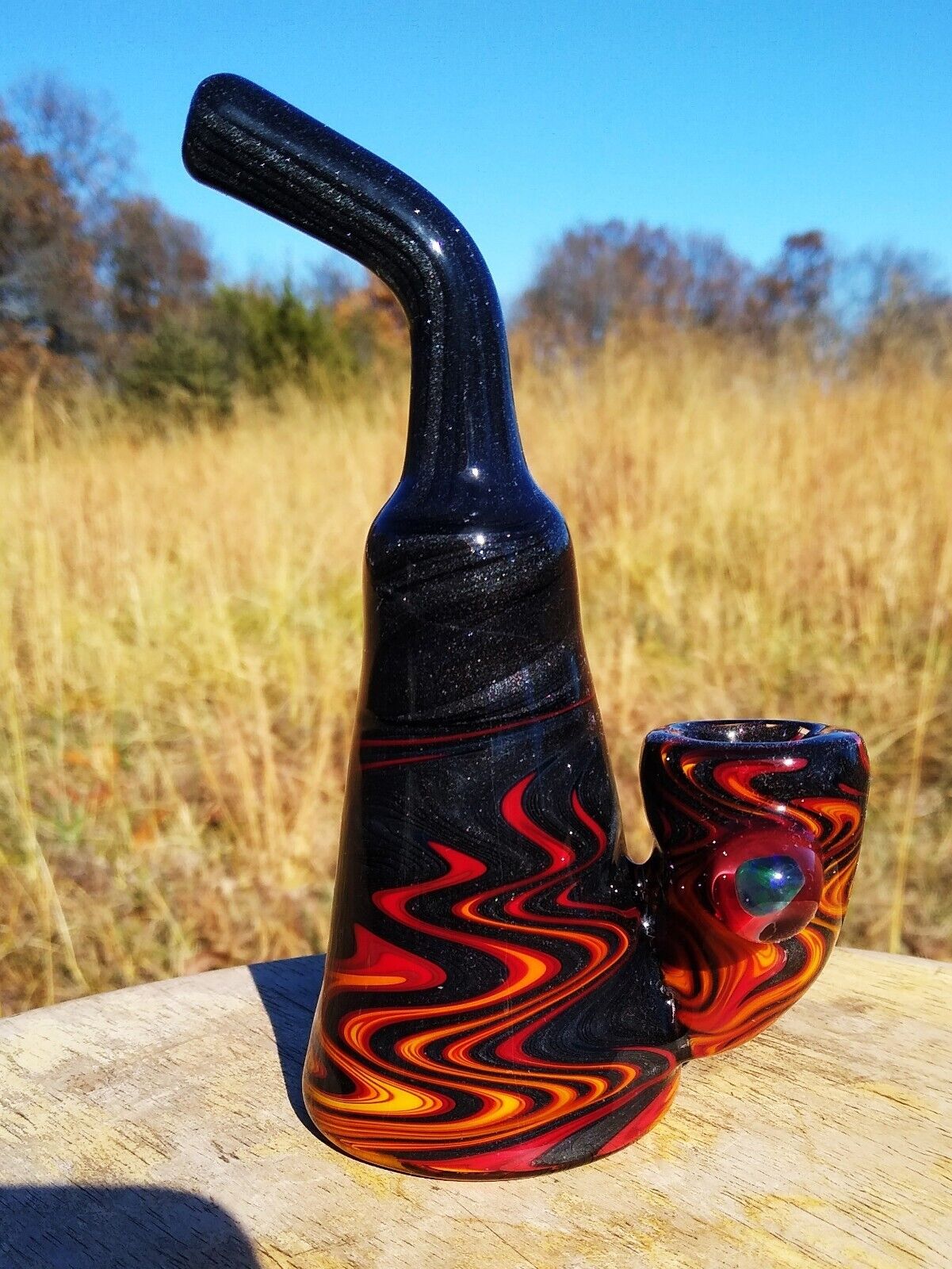 Fire Linework Glass Tobacco Stand Up Cavalier Water Bubbler Pipe