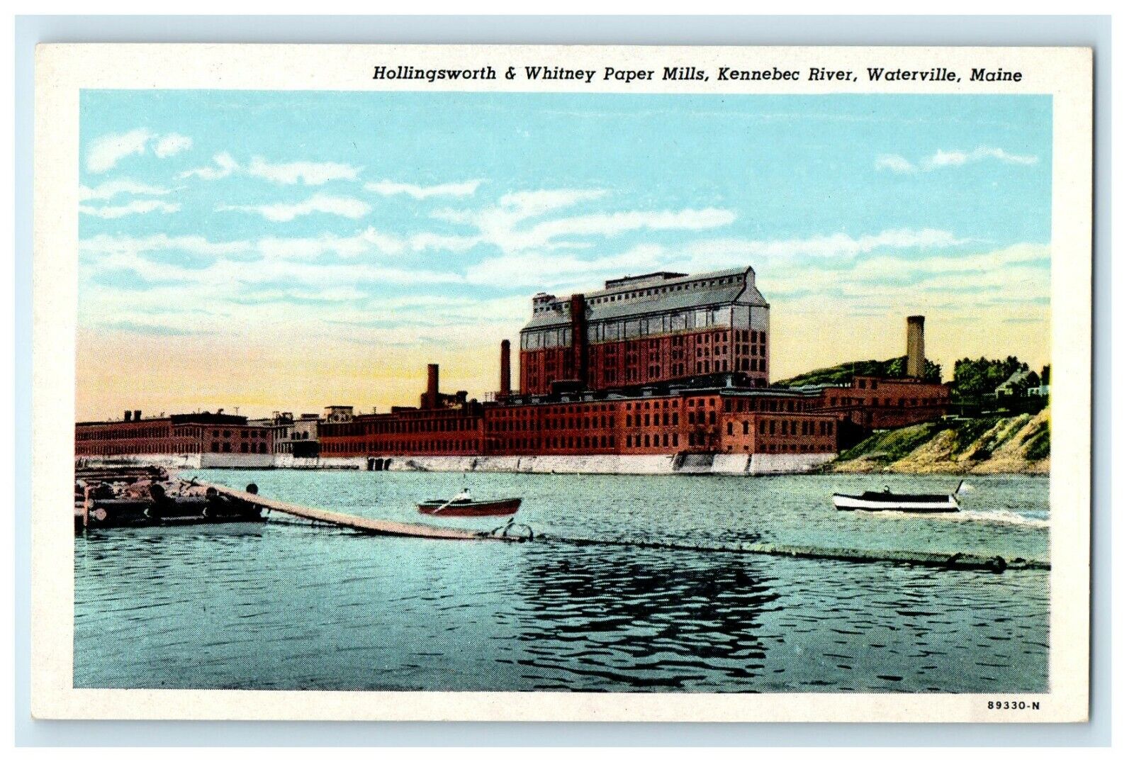 c1930\'s Waterville ME, Hollingsworth Whitney Paper Mills Kennebec River Postcard