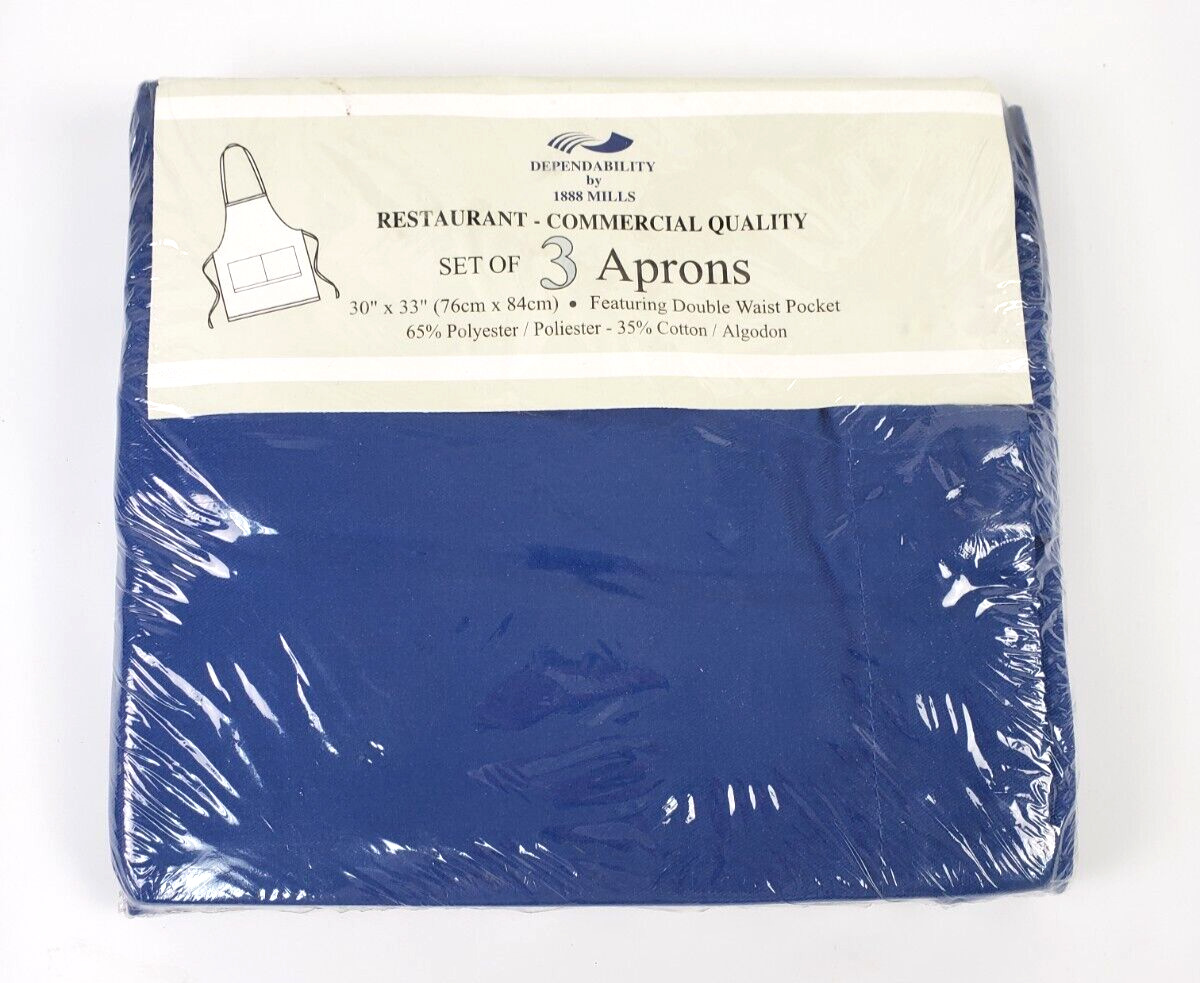 Set Of 3 Blue 1888 Mills Restaurant Aprons Commercial Quality 30x33 New