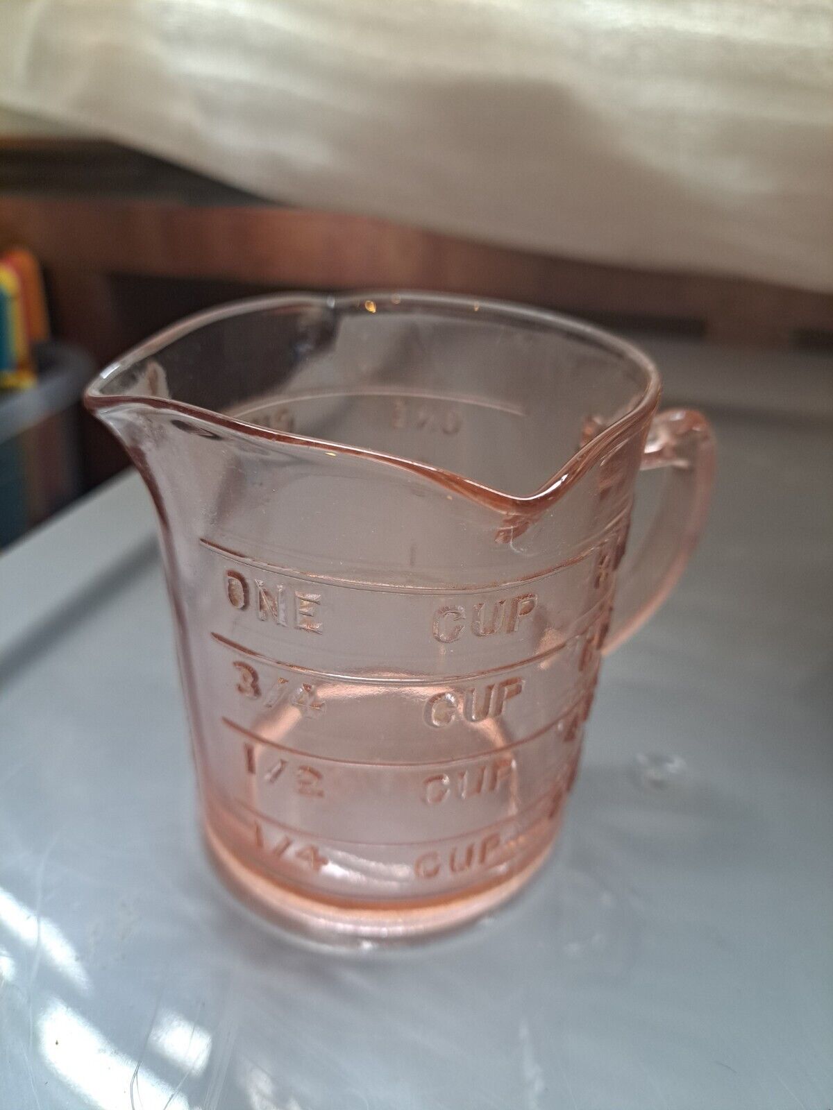 KELLOGG'S Pink Depression Glass Measuring Cup Triple Spout Hazel Atlas Vintage
