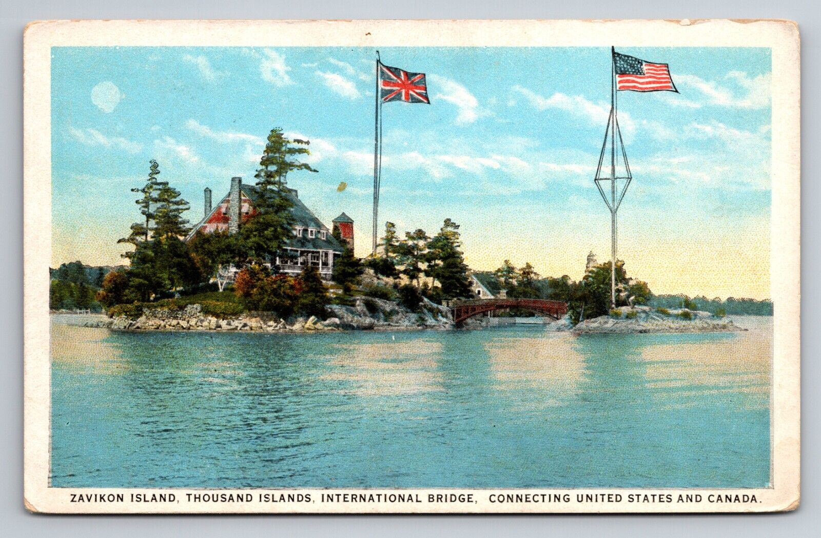 Zavikon Island International Bridge New York Vintage Unposted Postcard