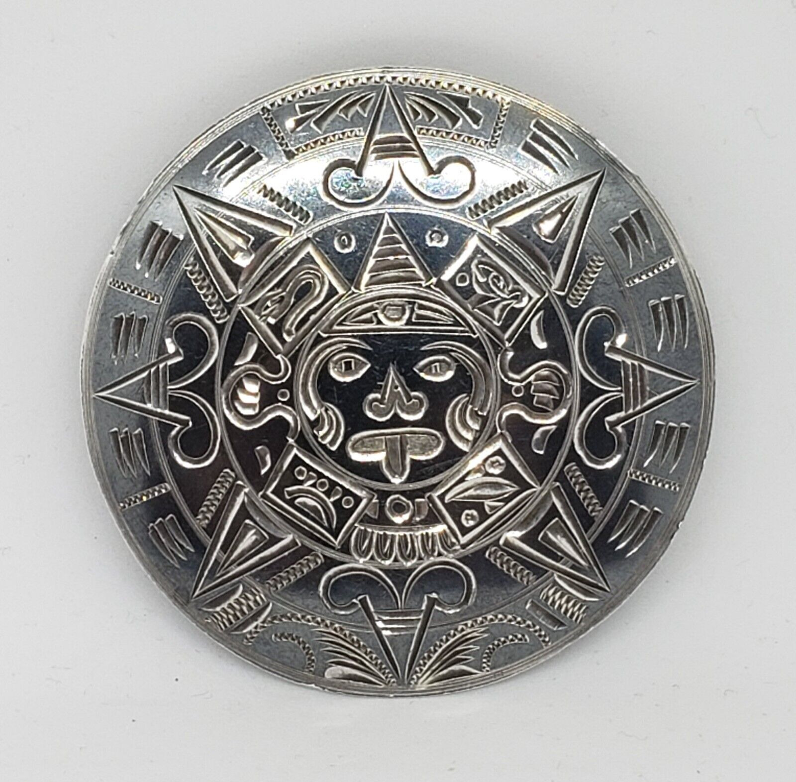 Vintage Handmade Mexican Mid Century MODERNIST Aztec Calendar Pendant Pin/Brooch