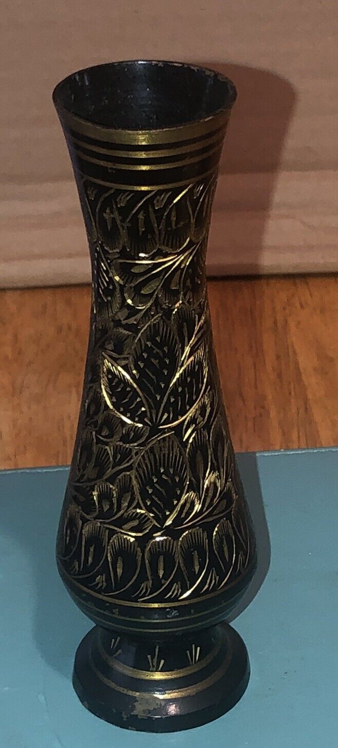 Vintage Brass Black Small Vase ￼