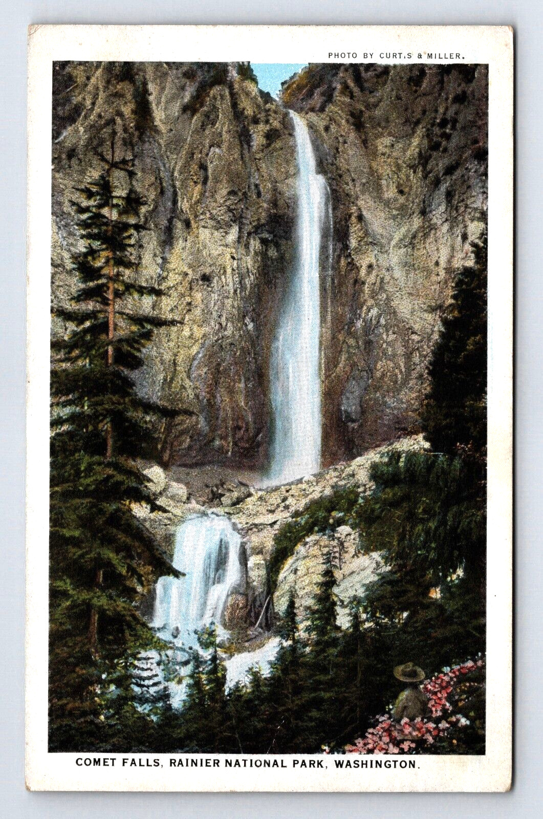 Postcard WA Comet Falls Waterfall Rainier National Park Nature View Washington