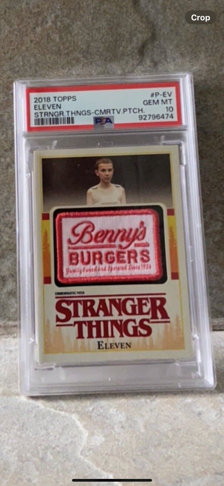 2018 Topps Stranger Things CMRTV Patch Eleven Benny’s Burgers 🍔 PSA 10  😮 