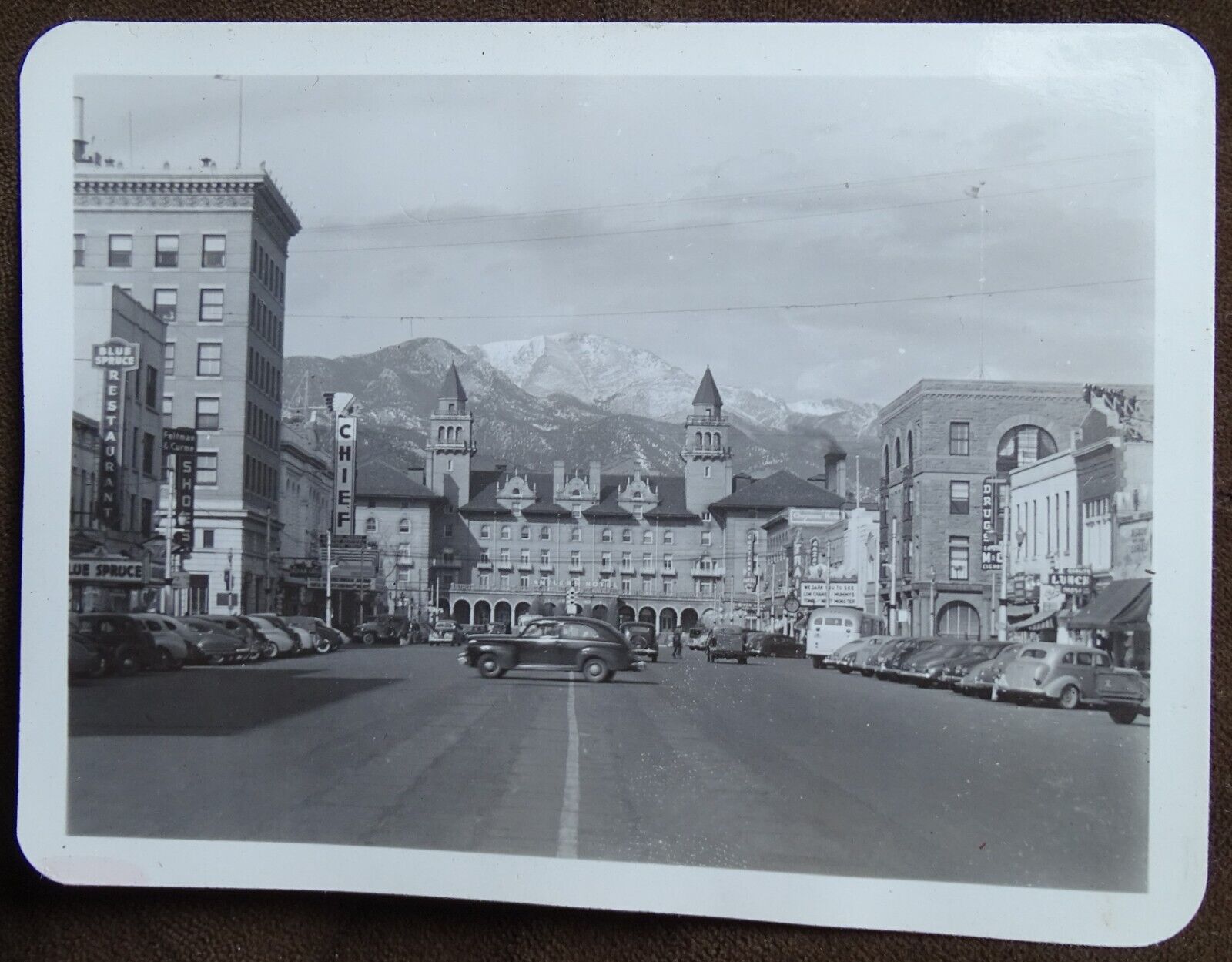 Original Photograph Pikes Peak Avenue 1942 COLORADO SPRINGS CO. Antlers Hotel +