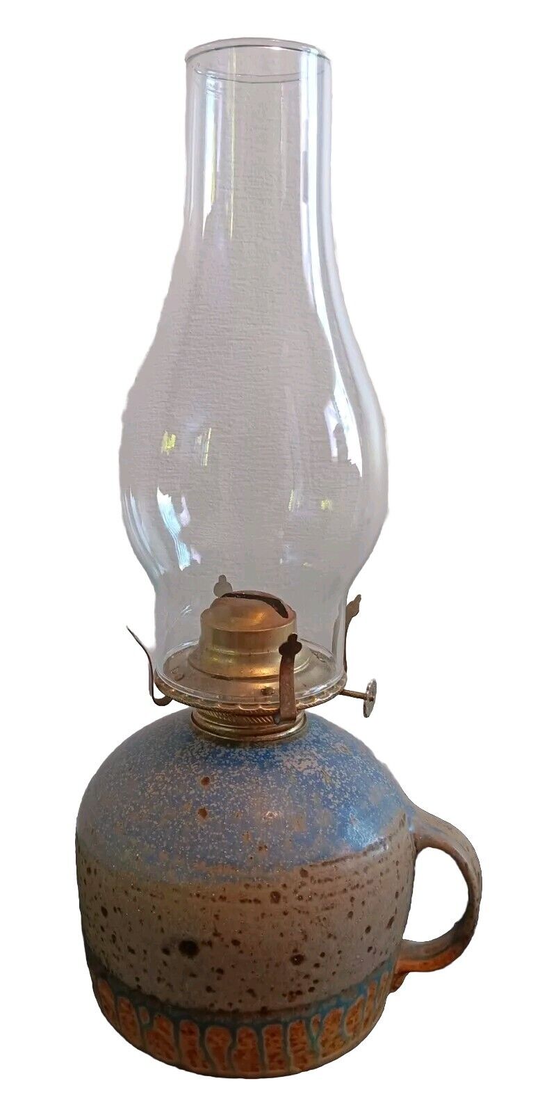 Vintage Stoneware Art Pottery Oil Lamp Kerosone Lantern Handmade/Signed 