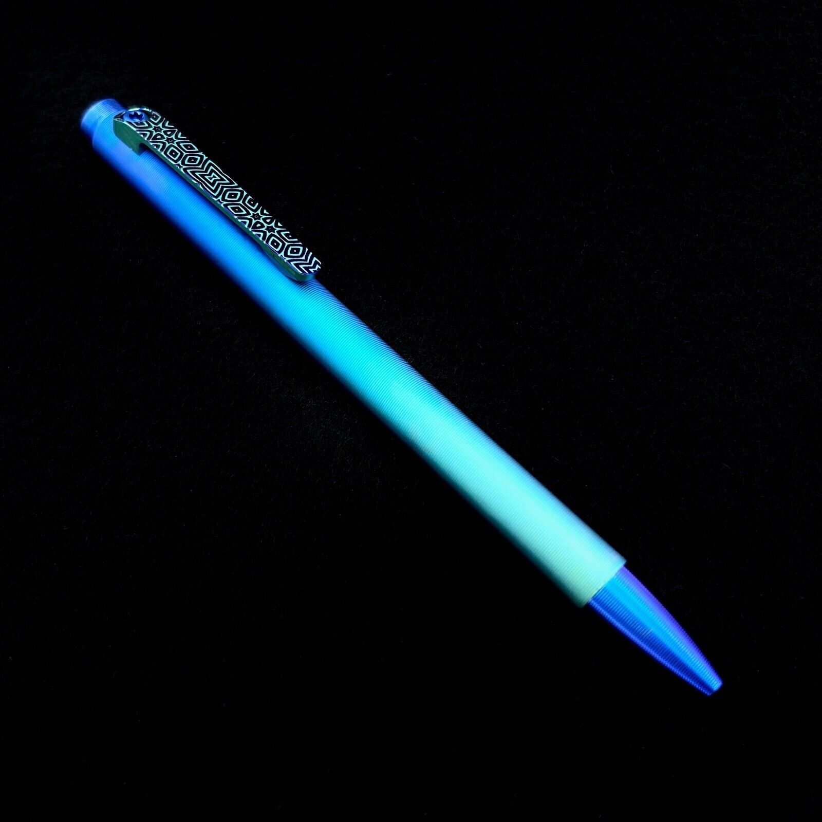 Tactile Turn - Titanium Slim Bolt Action Short Size Pen Blue/Green Fade Ptn Clip