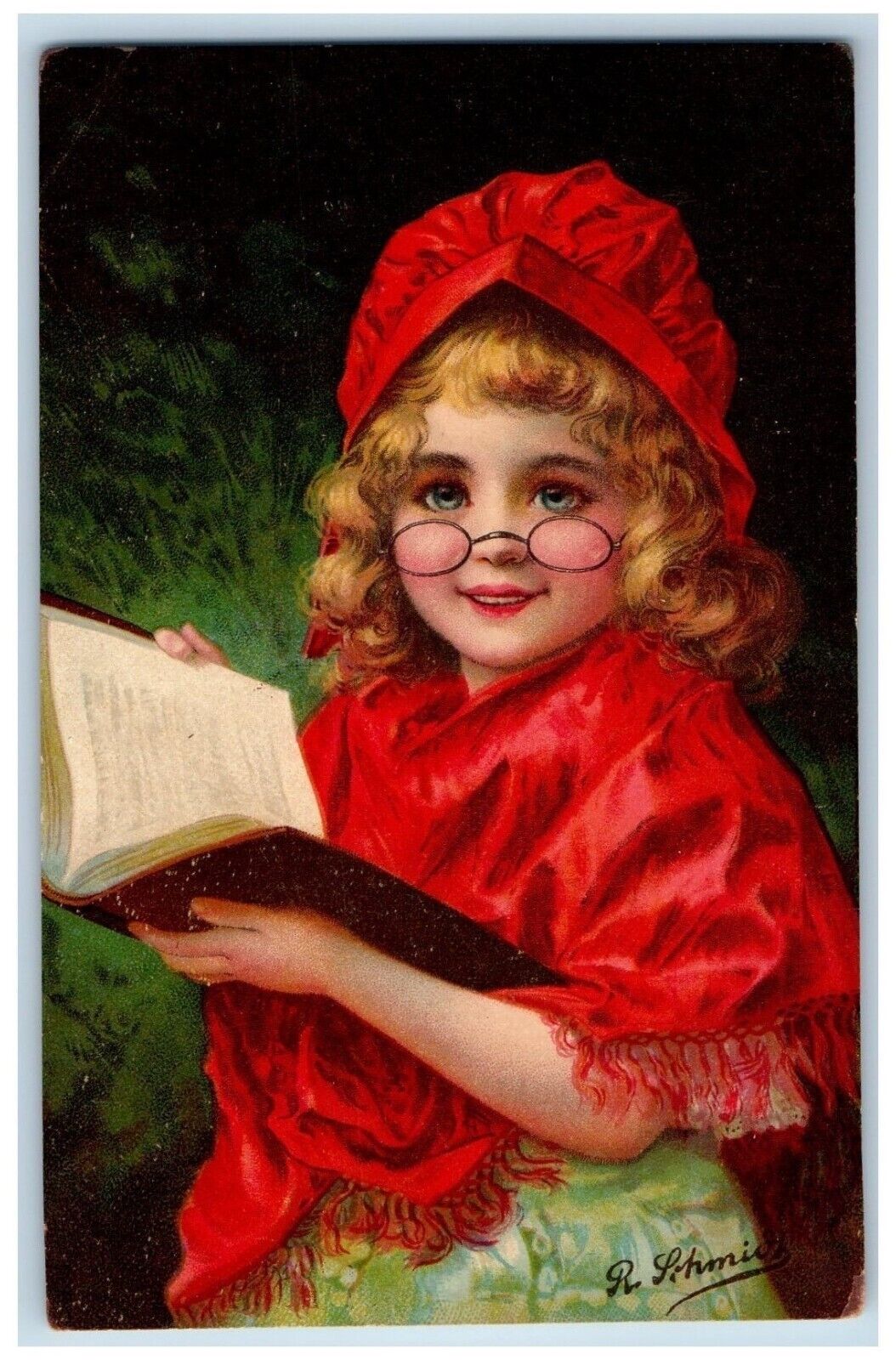 Tuck Postcard Little Girl Red Riding Hood Ideal Heads Piano Advertising c1910's